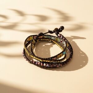 Multicolor Jasper & Crystal Beaded 3 Layer Wrap Bracelet. Protection Bracelet